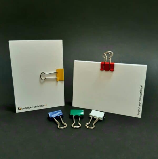 foldback papierklem klein assorti op flashcards blauw groen wit geel rood